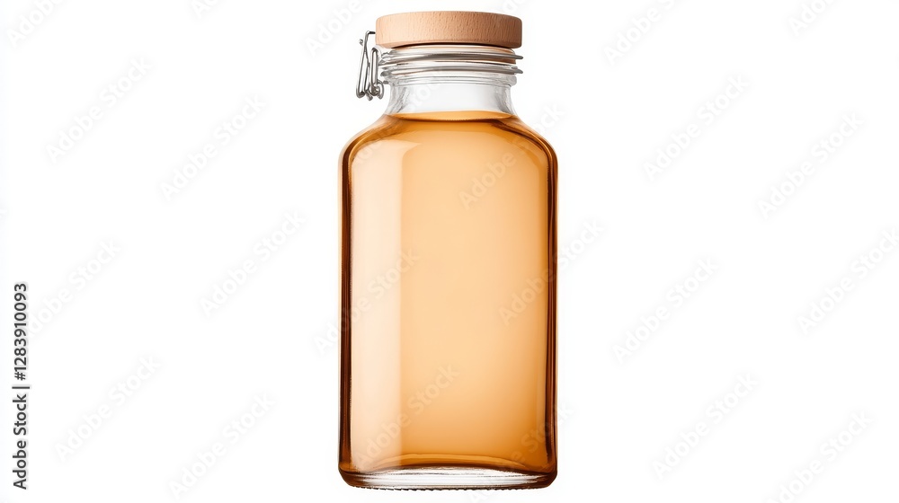 Clear Glass Jar with Lid Containing Amber Liquid for Storage Use