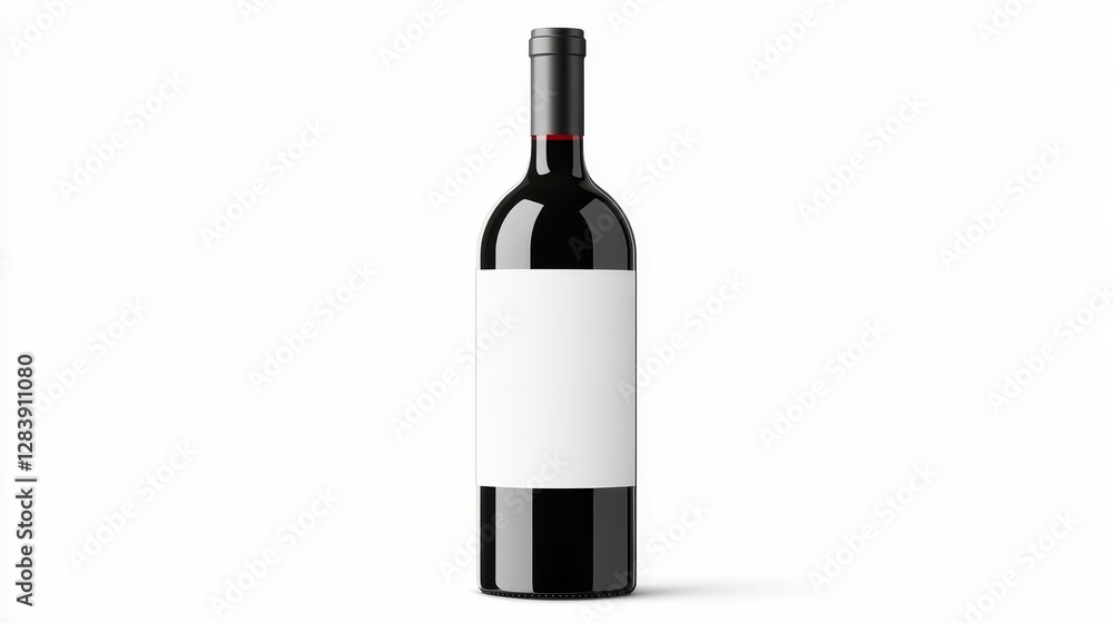 Elegant Red Wine Bottle with Blank Label on White Background Elegant Red Wine Bottle with Blank Label on White Background