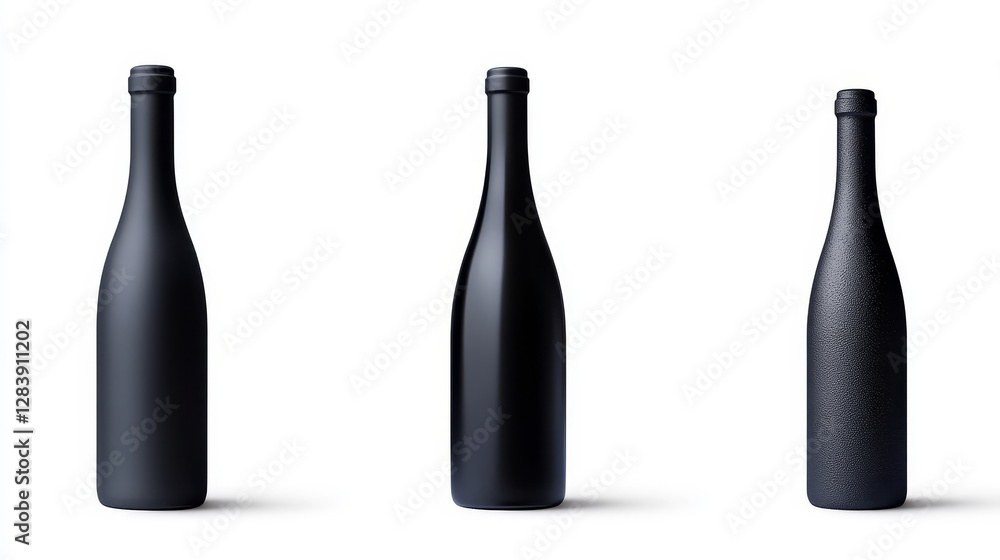 Collection of Elegant Black Bottles on Minimalist White Background Collection of Elegant Black Bottles on Minimalist White Background