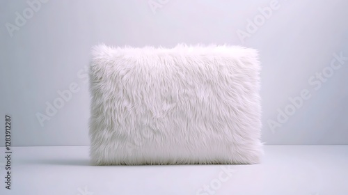 Soft White Fur Cushion on Neutral Background for Cozy Home Decor and Modern Aesthetic Appeal