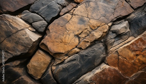 A raw, unpolished stone surface with natural roughness, cracks, and earthy color variations