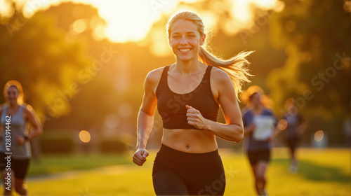 A female athlete enjoys an energizing morning jog in the park  ,generated AI