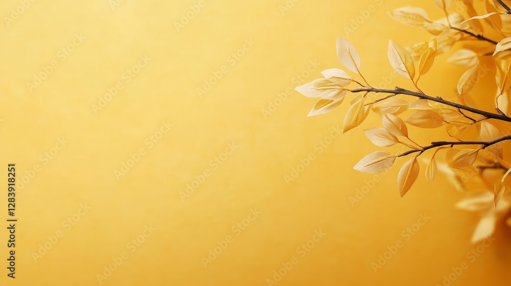 custom made wallpaper toronto digitalGolden Autumn Branch on Yellow Background: A Minimalist Fall Still Life
