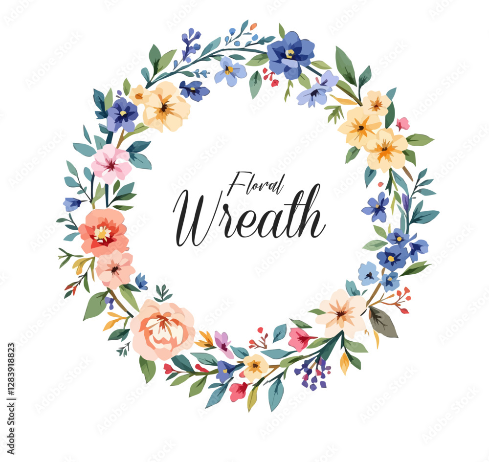 Obraz premium Midsummer Wild field Wreath Watercolor Wildflower clipart, Delicate flower frame 