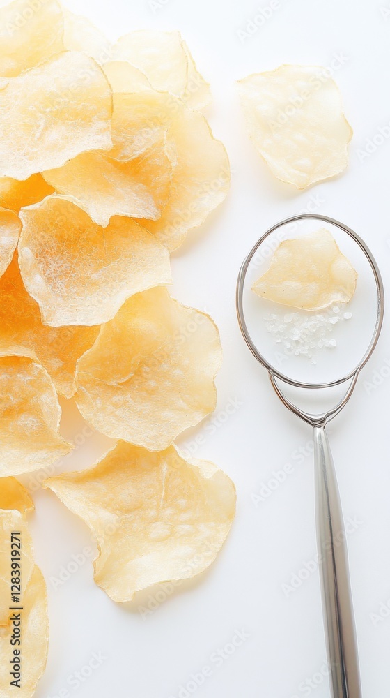 delicate arrangement of crispy parmesan cheese chips with lacy golden texture, illuminated by soft diffused lighting, clean bright background emphasizing intricate details delicate arrangement of crispy parmesan cheese chips with lacy golden texture, illuminated by soft diffused lighting, clean bright background emphasizing intricate details