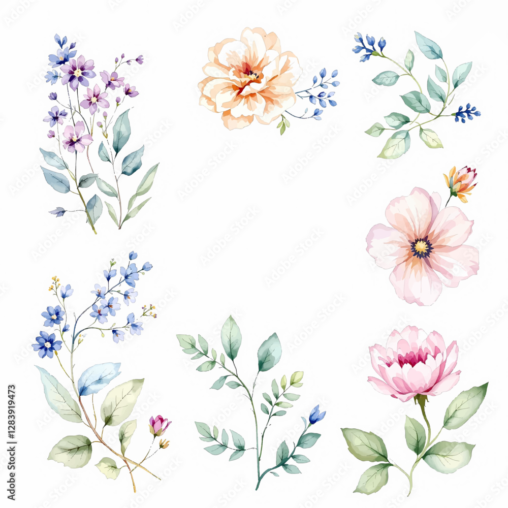 Obraz premium Abstract Flowers Clipart, Dried Flowers, Printable Watercolor clipart 