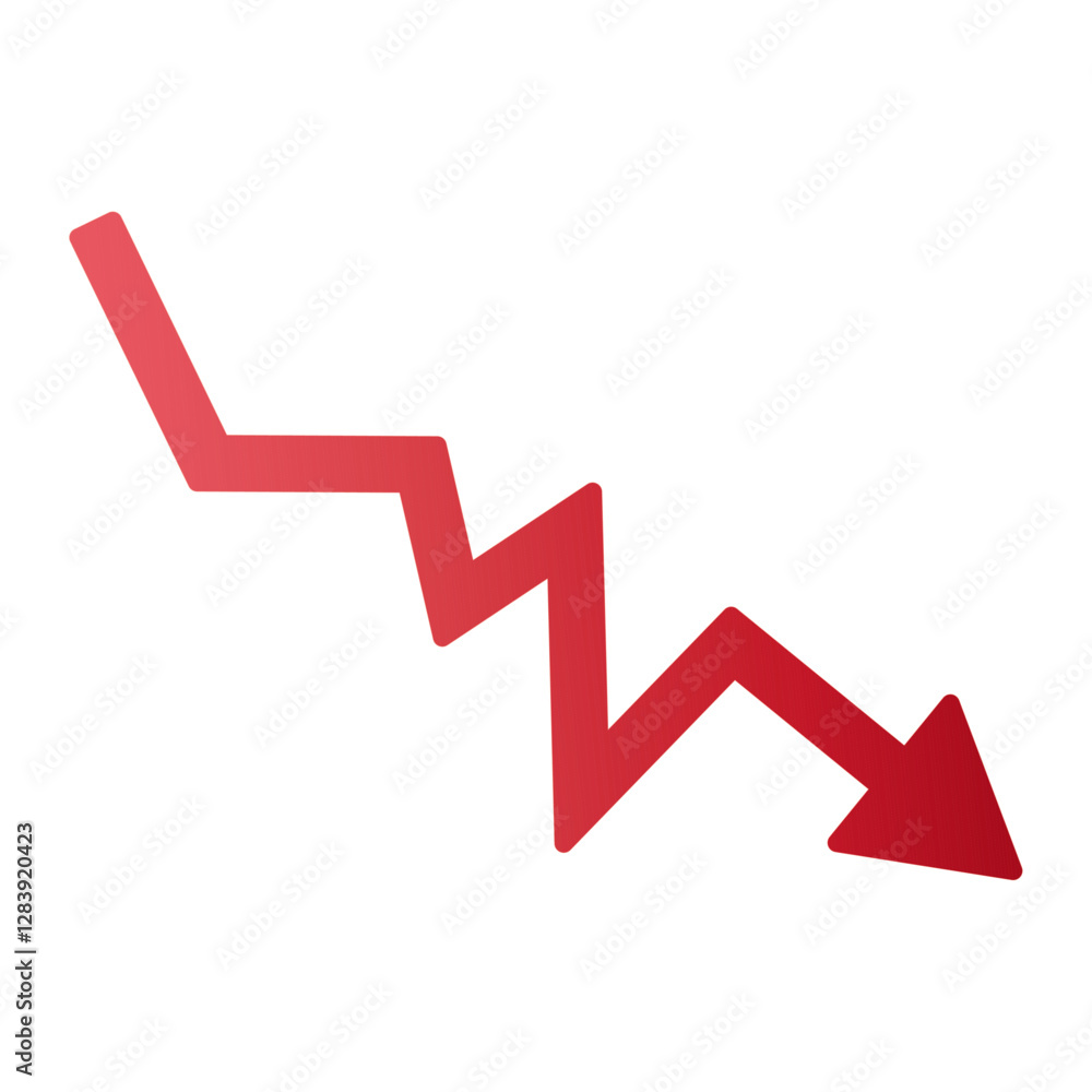 Red arrow going down stock icon on white background. Bankruptcy, financial market crash icon for your web site design, logo, app, UI. graph chart downtrend symbol.chart going down sign. Red arrow going down stock icon on white background. Bankruptcy, financial market crash icon for your web site design, logo, app, UI. graph chart downtrend symbol.chart going down sign.