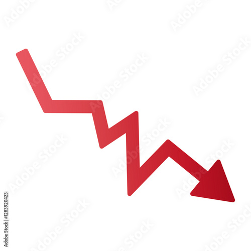 Red  arrow going down stock icon on white background. Bankruptcy, financial market crash icon for your web site design, logo, app, UI. graph chart downtrend symbol.chart going down sign.