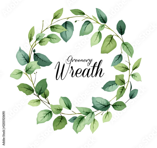 Watercolor Eucalyptus Leaves Wreath Illustration Green, Wedding Leaves	