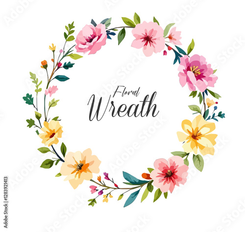 Floral Wreath, Wreath Clipart Watercolor, Pastel Pink Flowers Wedding Clipart Wild Floral Clipart	