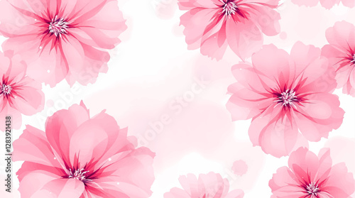 Abstract watercolor art background with pink flowers. Botanical banner with watercolor paints with transparency effect for design, 