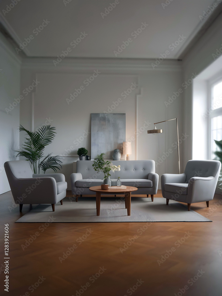 Fototapeta premium Spring Home Refresh – Minimalist Bright Interior with Green Plants