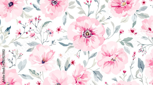 Abstract watercolor art background with pink flowers. Botanical banner with watercolor paints with transparency effect for design, 