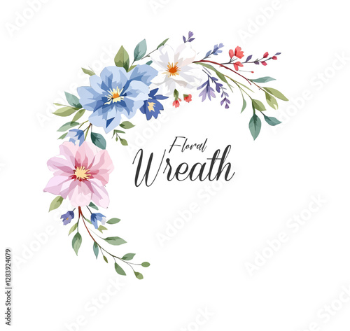 Watercolor Floral Wreath, Wreath Clipart Watercolor, Pastel Pink Flowers Wedding Clipart Wild Floral Clipart	