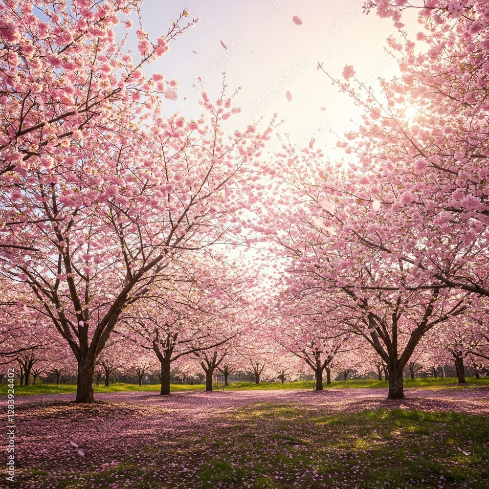 Cherry Blossom Pathway with Falling Petals Cherry Blossom Pathway with Falling Petals