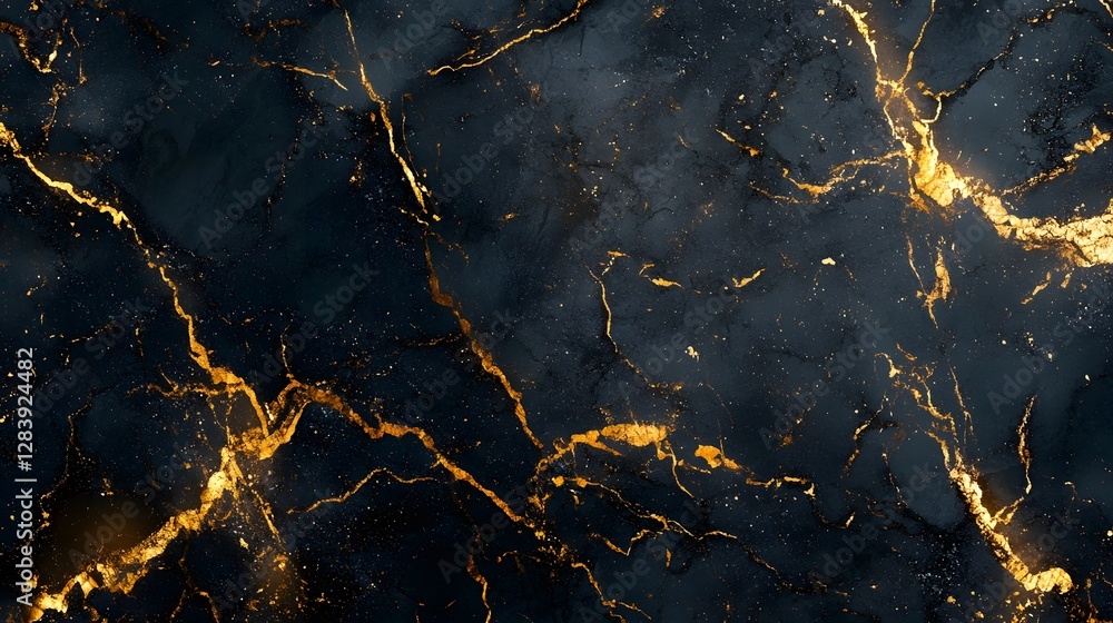 Fototapeta premium Luxurious Cracked Marble Texture with Golden Veins Abstract Background Elegant dark stone material with fiery glowing fractal pattern and shattered concrete effect