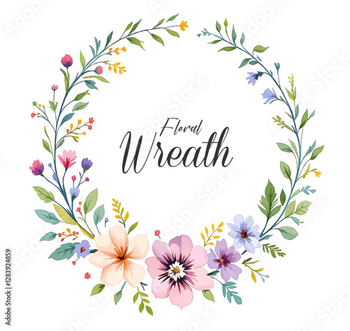 Watercolor Floral Wreath, Wreath Clipart Watercolor, Pastel Pink Flowers Wedding Clipart Wild Floral Clipart	