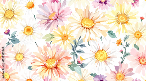 Abstract Beautiful floral summer seamless pattern with watercolor hand drawn field wild flowers. Stock illustration	