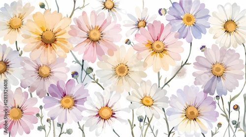 Botanical frame featuring wildflowers and daisies. Vector flat minimalistic isolated illustration.	