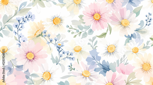 Botanical frame featuring wildflowers and daisies. Vector flat minimalistic isolated illustration.	