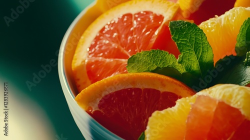 A Colorful Citrus Delight: Fresh Grapefruit and Orange Slices with Mint