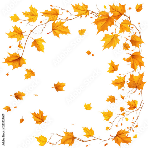 Autumn leaves falling nature scene png transparent background white environment vibrant colors