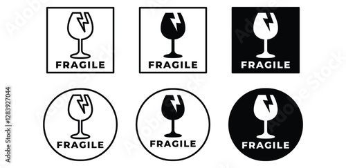 fragile label with broken glass symbol icon sign vector design black white color illustration sets isolated