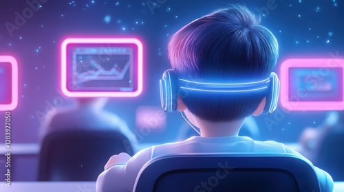 Wallpaper Mural A child engages with virtual reality, immersed in data and graphics, showcasing the intersection of gaming and technology. Torontodigital.ca