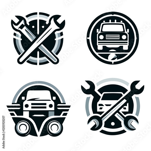 Auto Body Repair Shop Logo Car Icons Set