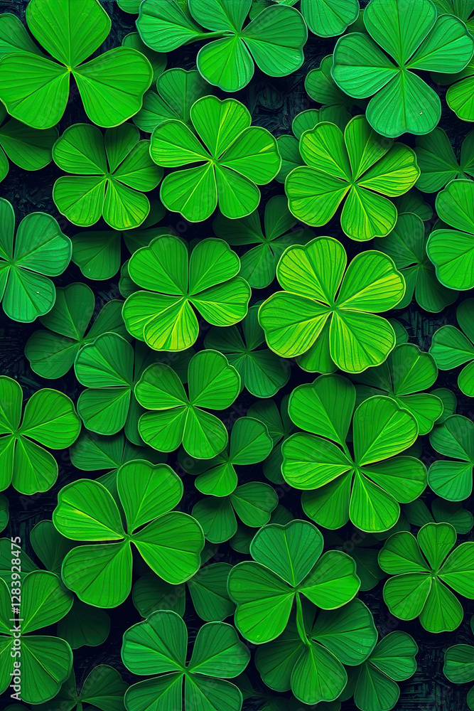 Green clover leaves illuminated by magical light. St. Patrick's day background. Green clover leaves illuminated by magical light. St. Patrick's day background.