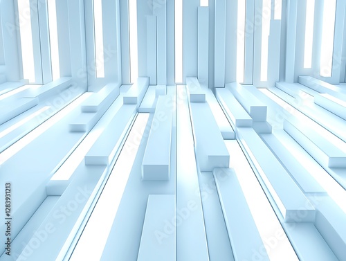 Abstract white background with light beams creating a geometric pattern on a smooth surface for design use