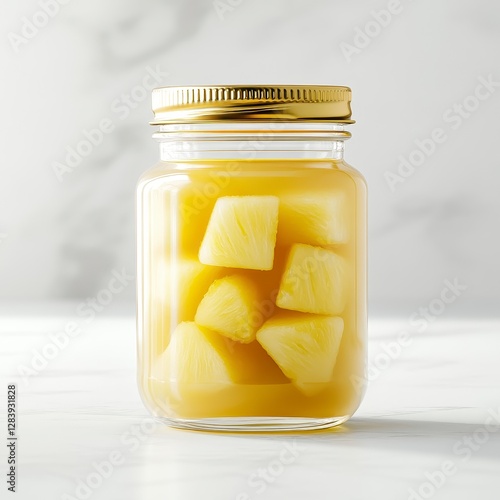 Preserved Pineapple Chunks Sweet Treat in Glass Mason Jar Delicious Refreshing Dessert Preparation Still
