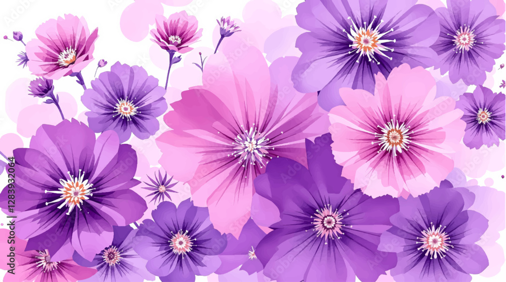 Watercolour Painting Of Colourful Flowers Background, Watercolor Dusty Blue Floral Clipart	