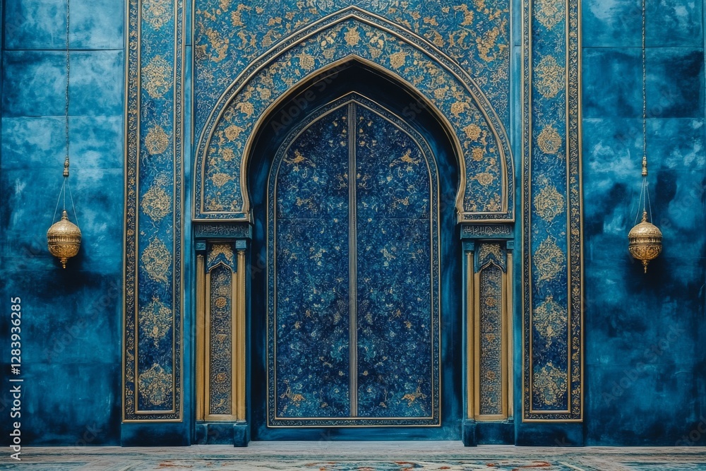 Obraz premium Magnificent Blue and Gold Arabesque Doorway