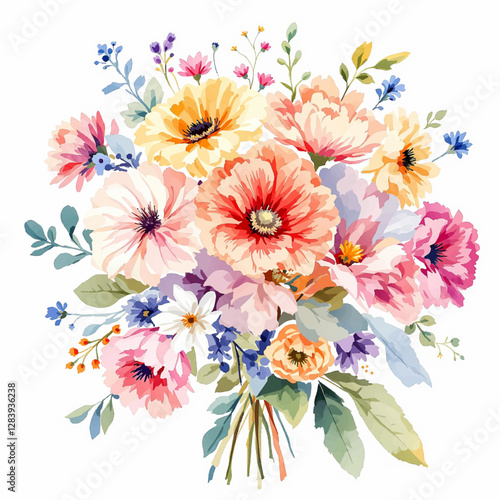Watercolor pink magenta peony flowers bouquet.	