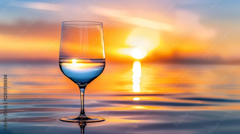 A glass of water on the lake at sunset A glass of water on the lake at sunset