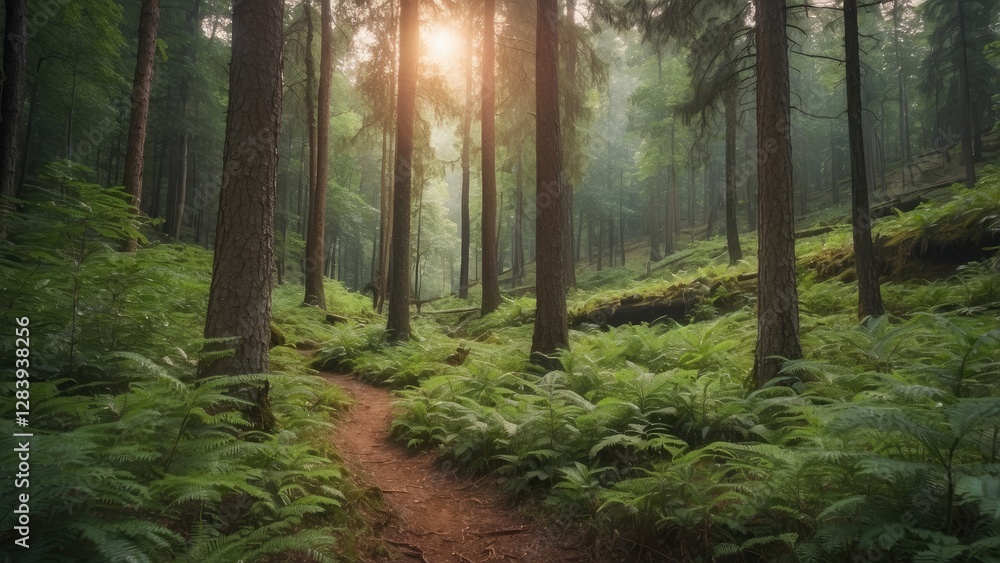 Obraz premium Forest trekking through a wilderness area in the outdoors.