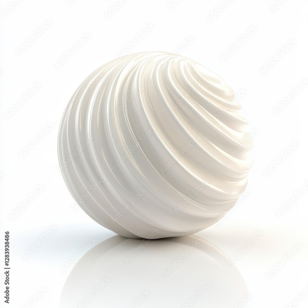 Swirled White Sphere of Perfection Smooth and Rounded 3D Object on a White Reflective Background Swirled White Sphere of Perfection Smooth and Rounded 3D Object on a White Reflective Background