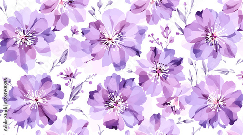 Watercolor flowers seamless pattern transparent background, Violet Watercolor flowers seamless pattern
