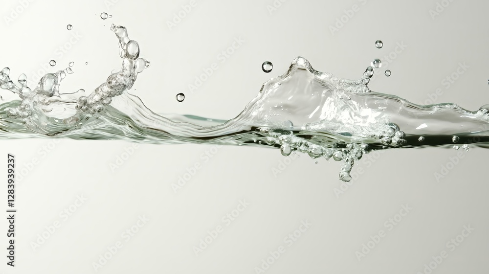 Dynamic splash of clear water captured in motion against a light background Dynamic splash of clear water captured in motion against a light background