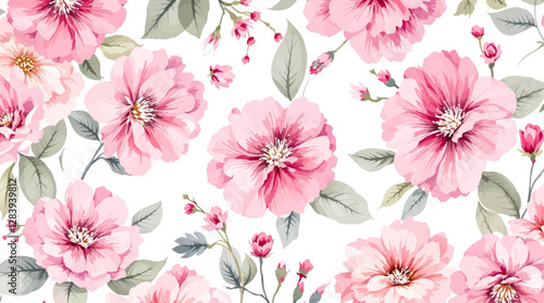 Watercolor flowers seamless pattern transparent background, Pink Watercolor flowers seamless pattern