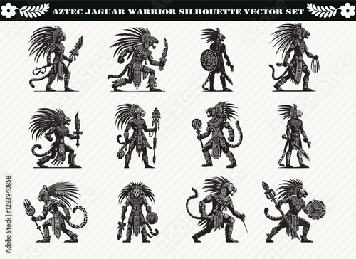 Black Aztec Jaguar Warrior Silhouette Illustration for Logos Prints and Design