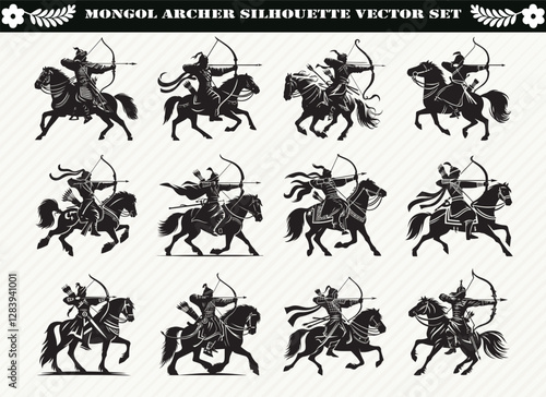  Black Mongol Archer Silhouette Illustration for Logos Prints and Design