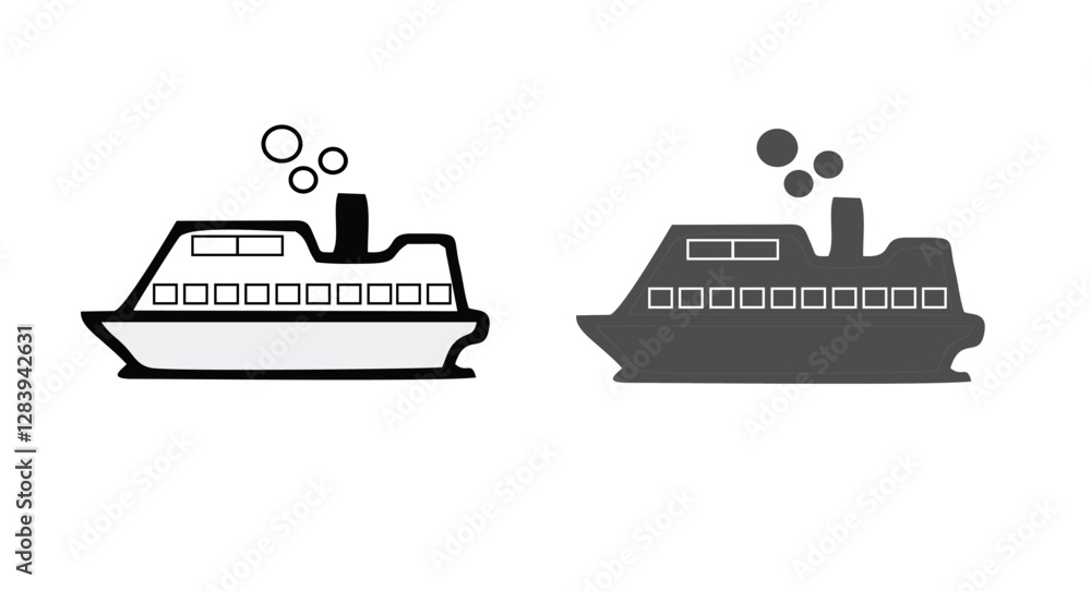 Obraz premium Water ship colored vector design icon set. maritime, nautical, vessel, boat, ferry, fishing boat, submarine, navy ship and more illustration design