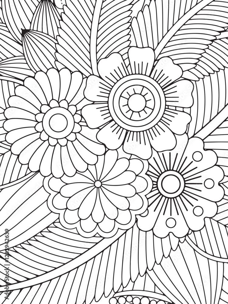Fototapeta premium Zentangle Flowers Coloring Pages For Adult 