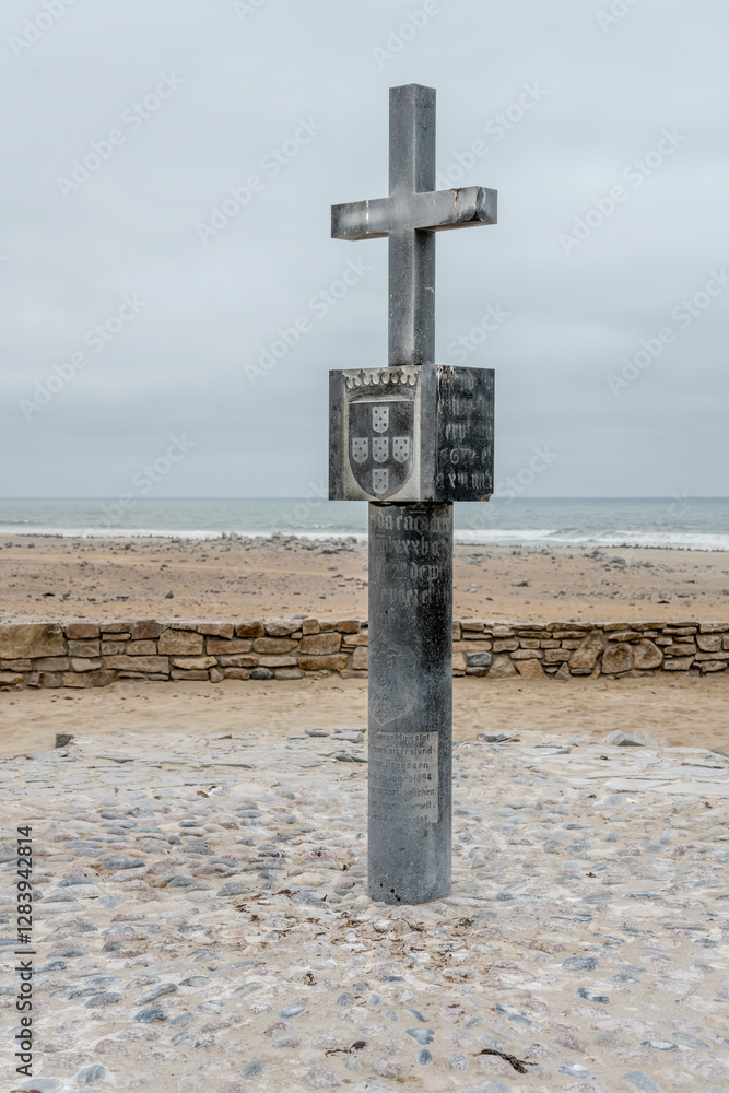 memorial stone cross at historical site, Cape Cross, Namibia