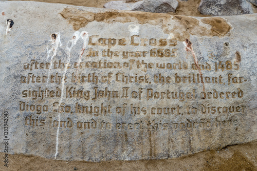 Obraz na płótnie memorial engraving on stone at historical site, Cape Cross, Namibia w salonie