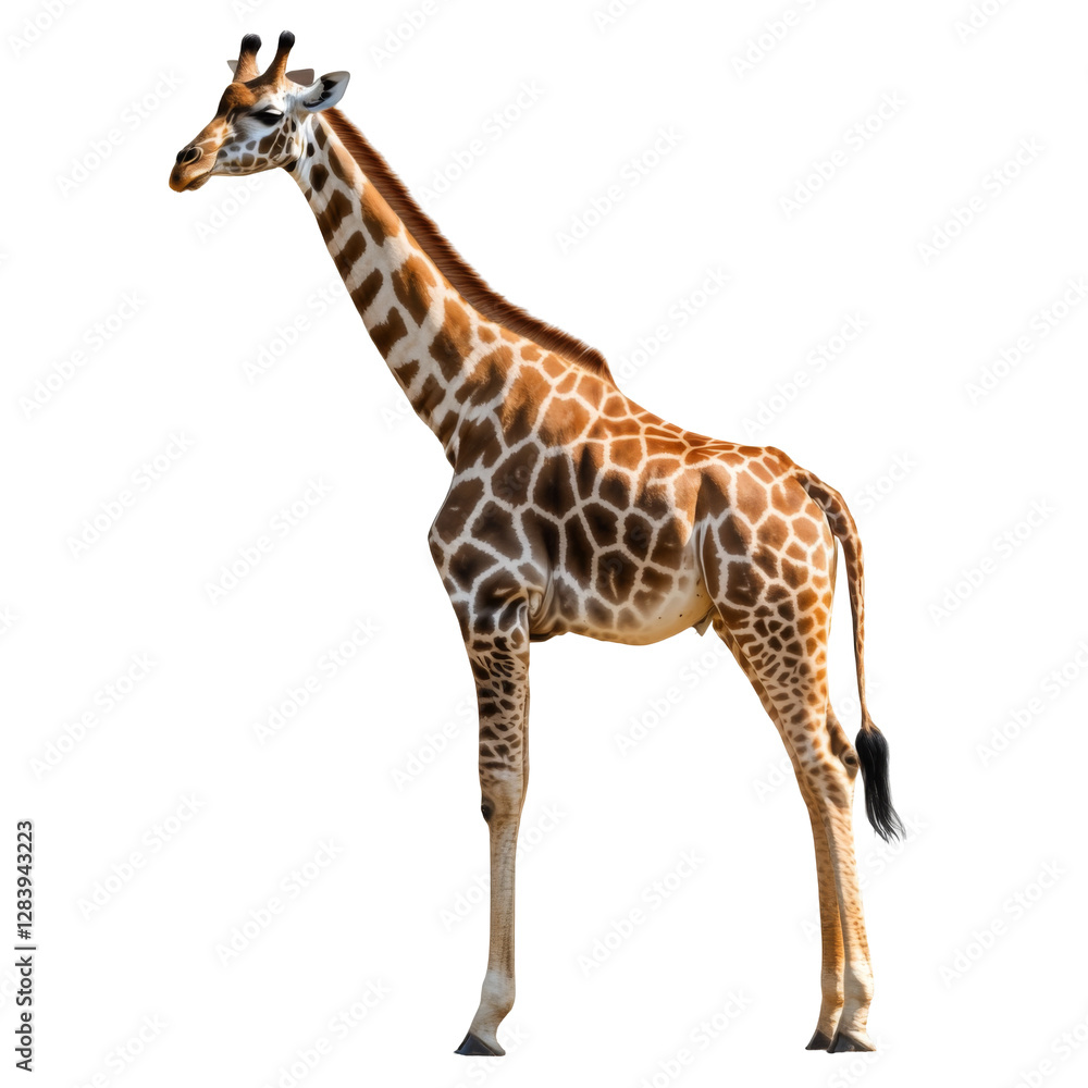 Obraz premium Giraffe standing gracefully nature habitat png image transparent background white environment