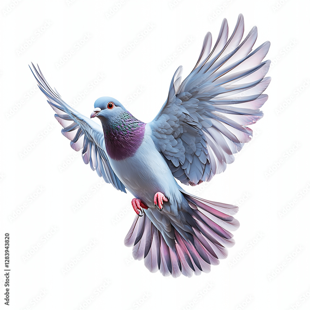 Obraz premium Flying pigeon isolated on white background, isolate object - Generative AI