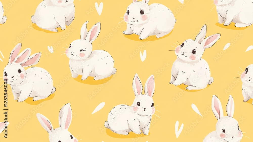 Cute bunnies in a repeating pattern. Drawn by hand and made into a vector. Cute bunnies in a repeating pattern. Drawn by hand and made into a vector.